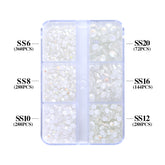 Mixed Sizes 6 Grid Box Mocha SS White Glass FlatBack Rhinestones For Nail Art WholesaleRhinestone
